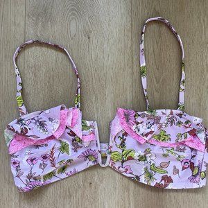 Aerie size large purple floral printed bikini top with removal straps